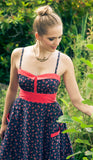 Reesa  Navy Polka Dot Floral  Dress