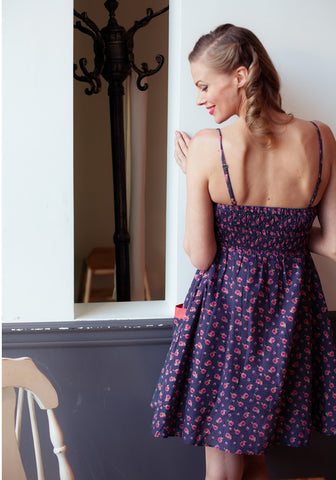Reesa  Navy Polka Dot Floral  Dress